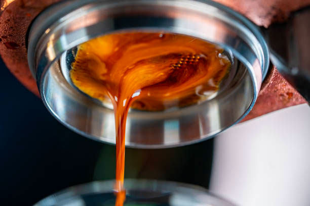 espresso coffee machine pouring hot espresso shot