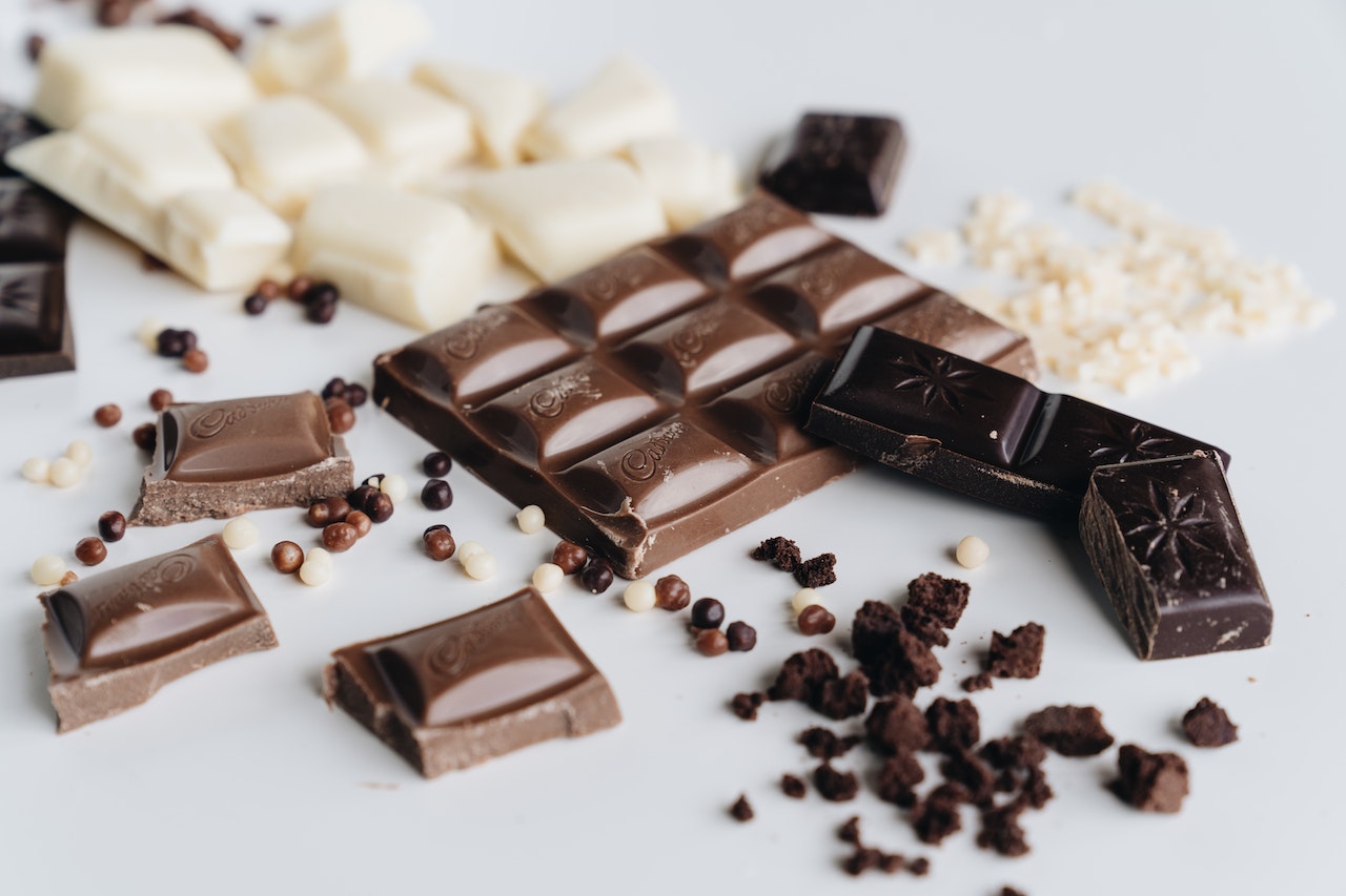 Dark, milk, and white chocolate bars