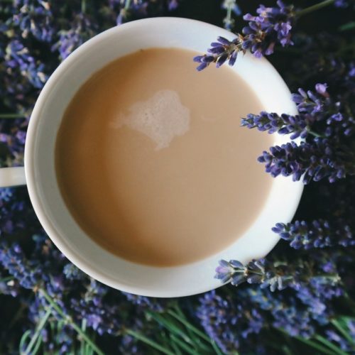 Coffee Mug Surrounded by Lavender